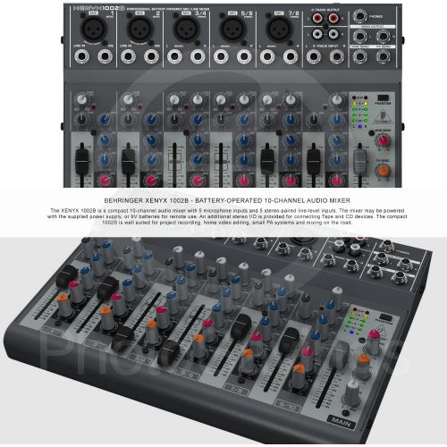  Photo Savings Behringer XENYX 1002B 10-Channel Audio Mixer and Accessory Bundle with 5X Cables + Fibertique Cleaning Cloth