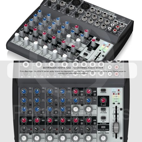  Photo Savings Behringer XENYX 1202 12 Channel Audio Mixer and Platinum Bundle w Samson Dynamic Mic + Closed-Back Headphones + Full-Size Mic Stand + More