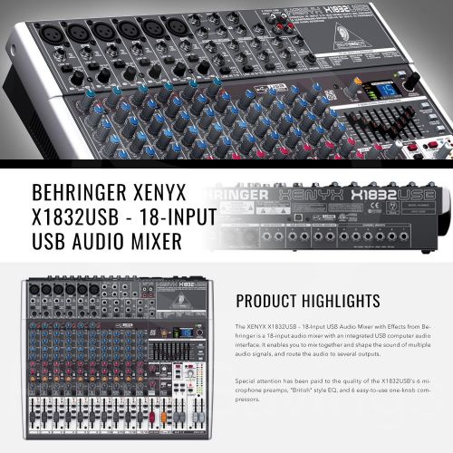  Photo Savings Behringer XENYX X1832USB 18-Input USB Audio Mixer with Effects and PreSonus Eris E3.53.5 Professional Multimedia Reference Monitors, Premium Bundle