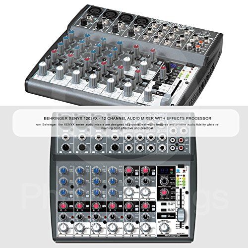  Photo Savings Behringer XENYX 1202FX 12 Channel Audio Mixer w Effects Processor and Deluxe Bundle w Samson Q6 Mic & Stand + Studio-Reference Headphones + Cables + More