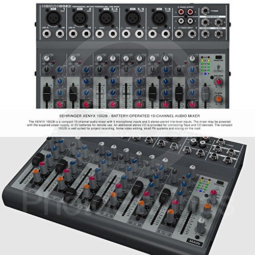 Photo Savings Behringer XENYX 1002B 10-Channel Audio Mixer and Accessory Bundle with 10X Cables + Closed-Back Headphones + Fibertique Cleaning Cloth