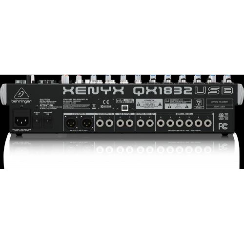  Behringer BEHRINGER QX1832USB Premium 18-Input 32-Bus Mixer with Xenyx Mic Preamps & Compressors Klark Teknik Multi- FX Processor, Black