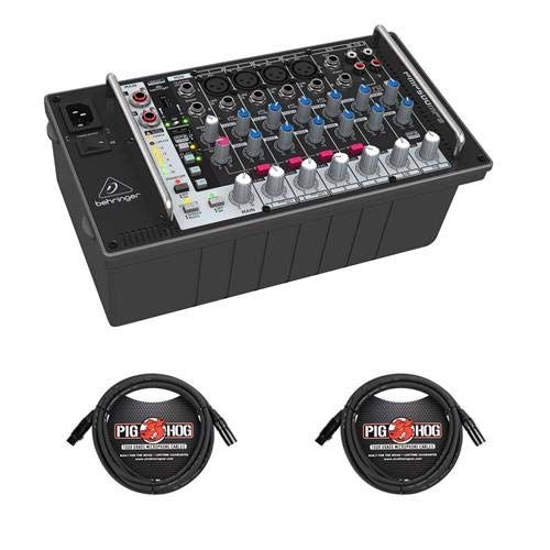  Behringer Ultra-Compact 500W 8-Channel Powered Mixer with MP3 Player, Reverb and Wireless - With 2 Pack 15 8mm XLR Microphone Cable