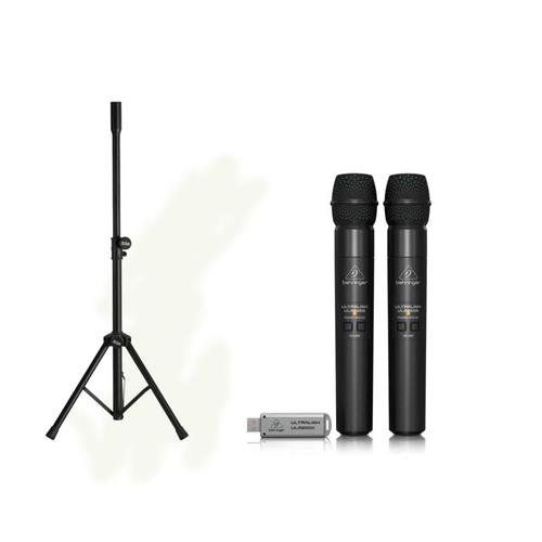  Behringer Ultralink ULM202USB High-Performance 2.4 GHz Digital Wireless System, Includes 2 Microphones and Dual-Mode USB Receiver - With On-Stage Mini-Adjustable Speaker Stand
