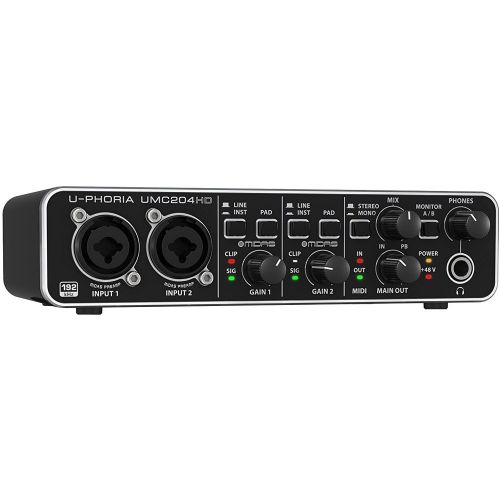  Behringer U-PHORIA (UMC204HD) Audiophile 2x4, 24bit192kHz USB AudioMIDI Interface w Pro DJ Bundle Includes, 18 TRS Male to Two 14 TS Male Cable & 2-Pack Premier Series XLR Mal