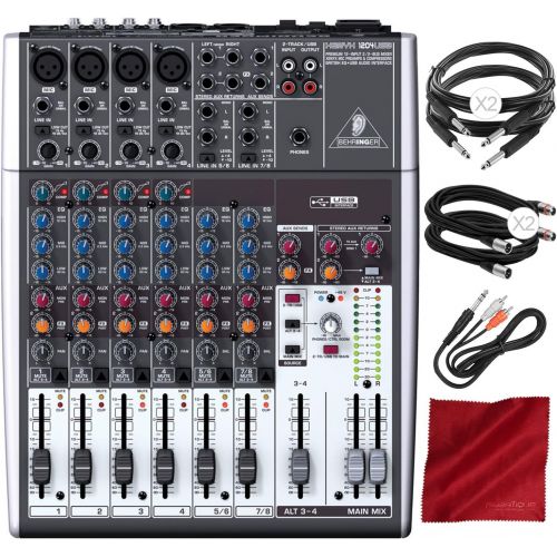  Behringer XENYX 1204USB 12-Input USB Audio Mixer with Samson Headphones and Assorted Cables Deluxe Bundle