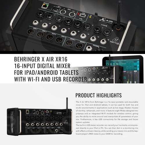  Behringer - Photo Savings Behringer X Air XR16 Digital Mixer with Wi-Fi and USB Recorder with Behringer Powerplay 16-Channel Digital Personal Mixer, Samson SR850 Headphones, Samson Microphone and Premium St