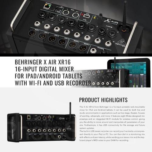  Behringer - Photo Savings Behringer X Air XR16 Digital Mixer with Wi-Fi and USB Recorder with Samson SR850 Studio Reference Headphones, Samson Microphone, and Assorted Cables Platinum Bundle