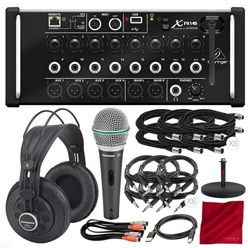  Behringer - Photo Savings Behringer X Air XR16 Digital Mixer with Wi-Fi and USB Recorder with Samson SR850 Studio Reference Headphones, Samson Microphone, and Assorted Cables Platinum Bundle