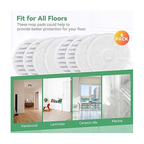  3764 SpinWave+ Mop Pads: 8 Pack Spinwave Mop Pads Compatible with Bissell 3764 and 37643 SpinWave+ Vac Cordless All-in-One Powered Spin Mop - Washable and Reusable