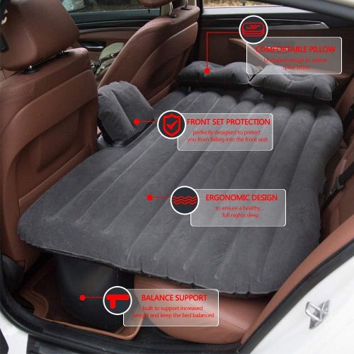  Inflatable Car Mattress Back Seat Bed, BeiLan Car Air Mattress for Camping Travel with Air-Pump & 2 Air Pillows Compatible with Truck SUV(Black)