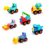 Beiens beiens 6 Pack Friction Powered Cars Construction Vehicles Toy Set Cartoon Push and Go Car Tractor, Bulldozer, Cement Mixer Truck, Road Roller for Baby Boy Girl Toddler Baby Kid Gif