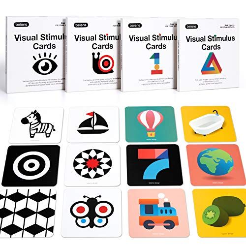  beiens High Contrast Baby Flashcard, 80 PCs 160 Page Black White Colorful Visual Stimulation Learning Activity Card for Babies Ages 0-36 Months, 5.5 x 5.5 Educational Newborn Infan