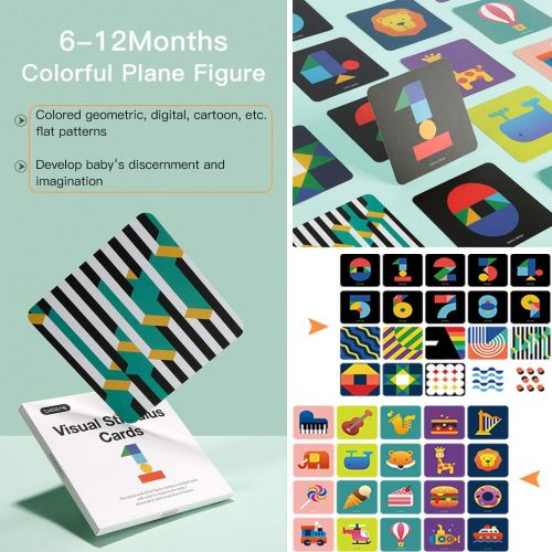  beiens High Contrast Baby Flashcard, 80 PCs 160 Page Black White Colorful Visual Stimulation Learning Activity Card for Babies Ages 0-36 Months, 5.5 x 5.5 Educational Newborn Infan