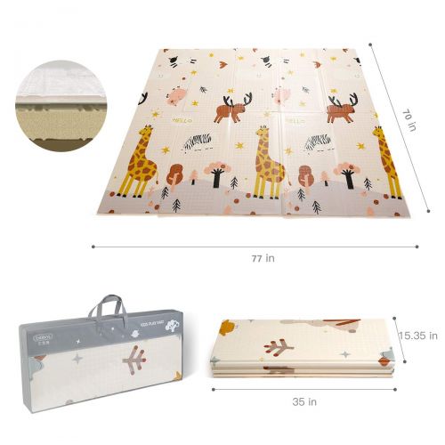  Visit the beiens Store Baby Play Mat, Extra Large Baby Crawling Mat, Portable Waterproof Non Toxic Soft Foam, Anti-Slip Folding Puzzle Mat Playmat for Infants, Toddlers, Kids, Indoor or Outdoor Use, 77x7