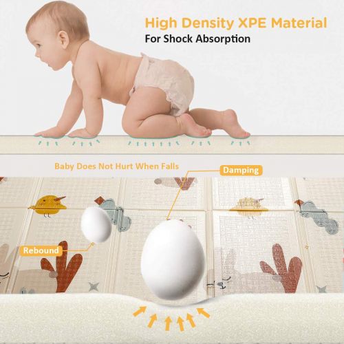  Visit the beiens Store Baby Play Mat, Extra Large Baby Crawling Mat, Portable Waterproof Non Toxic Soft Foam, Anti-Slip Folding Puzzle Mat Playmat for Infants, Toddlers, Kids, Indoor or Outdoor Use, 77x7