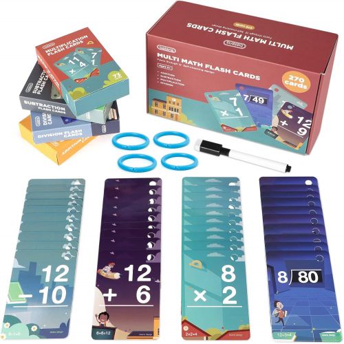  [아마존베스트]beiens Multi Math Flash Cards, 270 Addition, Subtraction, Multiplication, Division Cards, All Facts 0-12 with 1 Erasable Pen 4 Rings, Math Games Set for Kids Age 6+ 3rd 4th 5th 6th