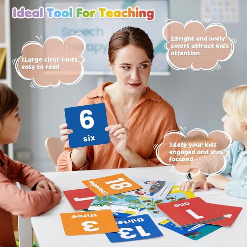  [아마존베스트]beiens Baby Flash Cards, 48 Pcs Double-Sided ABC 123 Flashcards with Rings Educational Learning Toys for Infants Toddlers Birthday Preschool Gifts Age 1-4 Year (Alphabet, Numbers,