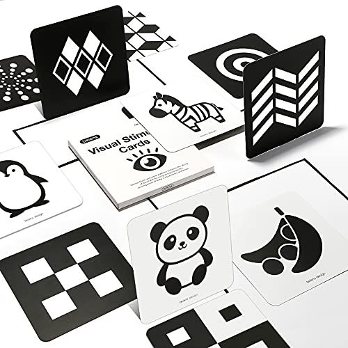  [아마존베스트]beiens High Contrast Baby Flashcards, Black and White Newborn Brain Development Toys, Visual Stimulation Learning Activity Cards for 0-3 Months, 20 PCs 40 Pages 5.5 x 5.5 Education