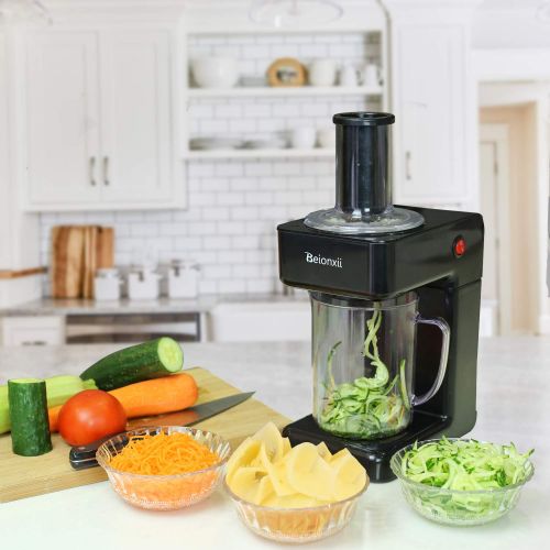  Electric Spiralizer - Beionxii 3-in-1 Vegetable and Zoodler Spiralizer Slicer Veggie Pasta and Zoodle Maker with 3 Blades Vegetarian Ideal For Low Carb Paleo Vegan Gluten-Free Meal