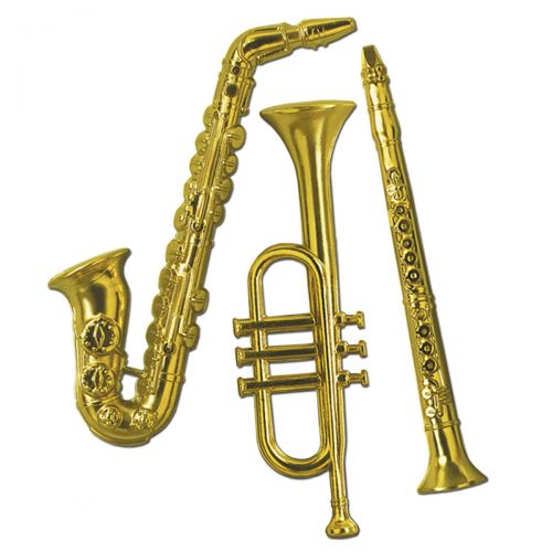  Party Central Club Pack of 36 Gold Plastic Musical Instrument Trumpet, Saxophone and Clarinet Decorations 21