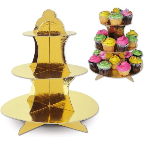  Beistle Metallic Cupcake Stands, 13.5, Gold, 2 Piece Pack