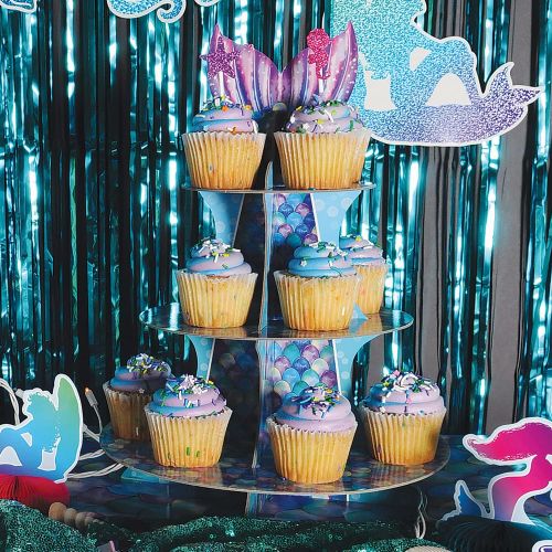  Beistle 53429 Mermaid Cupcake Stand, 16, Multicolor