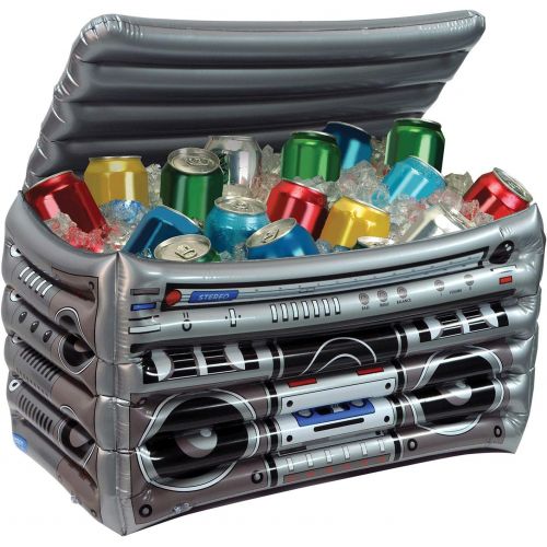  Beistle Novelty Inflatable Boom Box Drink Beverage Cooler for Summer Beach 80’s Theme Retro 1980’s Party Decorations, 24” Wide x 16” Tall, Multicolored