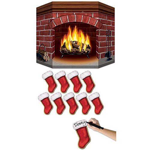  Beistle Brick Fireplace Stand-Up with 10 Mini Christmas Stocking Cutouts