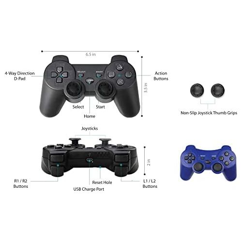  BEK Controller replacement for PS3 Controller Wireless Remote Gamepad, Thumb Grips, Double Shock 3 Vibration, Motion Sensors, Rechargeable Battery, Compatible with Sony Playstation