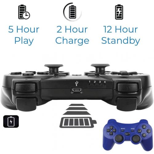  BEK Controller replacement for PS3 Controller Wireless Remote Gamepad, Thumb Grips, Double Shock 3 Vibration, Motion Sensors, Rechargeable Battery, Compatible with Sony Playstation