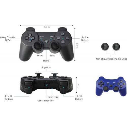  BEK Controller replacement for PS3 Controller Wireless Remote Gamepad, Thumb Grips, Double Shock 3 Vibration, Motion Sensors, Rechargeable Battery, Compatible with Sony Playstation