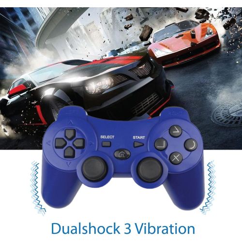  BEK Controller replacement for PS3 Controller Wireless Remote Gamepad, Thumb Grips, Double Shock 3 Vibration, Motion Sensors, Rechargeable Battery, Compatible with Sony Playstation