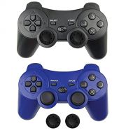 BEK Controller 2 Pack Replacement for PS3 Controller, Wireless Remote Gamepad with Thumb Grips Double Shock Vibration Motion Sensors Rechargeable Battery Compatible with Sony PlayS
