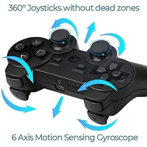  BEK Controller 2 Pack Replacement for PS3 Controller, Wireless Remote Gamepad with Thumb Grips Double Shock Vibration Motion Sensors Rechargeable Battery Compatible with Sony PlayS