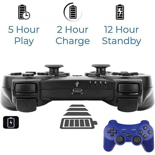  BEK Controller 2 Pack Replacement for PS3 Controller, Wireless Remote Gamepad with Thumb Grips Double Shock Vibration Motion Sensors Rechargeable Battery Compatible with Sony PlayS