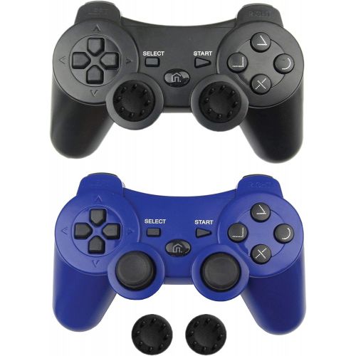  BEK Controller 2 Pack Replacement for PS3 Controller, Wireless Remote Gamepad with Thumb Grips Double Shock Vibration Motion Sensors Rechargeable Battery Compatible with Sony PlayS