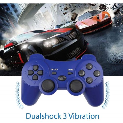  BEK Controller 2 Pack Replacement for PS3 Controller, Wireless Remote Gamepad with Thumb Grips Double Shock Vibration Motion Sensors Rechargeable Battery Compatible with Sony PlayS