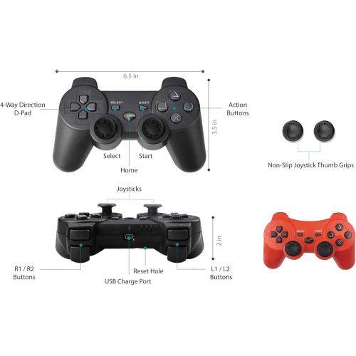  [아마존베스트]Bek Design Wireless PS3 Controller, PS3 Gamepad Remote with Non-Slip Joystick Thumb Grips, Rechargeable Battery, Dual Shock Vibration and Motion Sensors for Sony Playstation 3 PS3