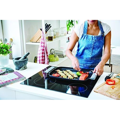  Beka Teppanyaki Platte PLANCHA Antihaftbeschichtete Grillplatte 47 cm flach, inklusive Silikongriffe, Aluminium, Schwarz