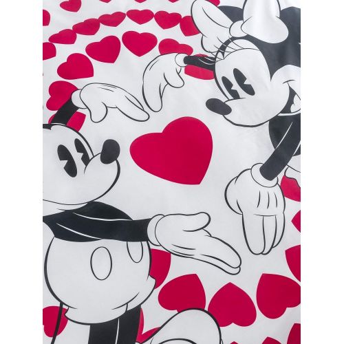  Bekata Minnie Mickey Mouse Bedding Set, Love Hearts Themed Quilt/Duvet Cover Set with Fitted Sheet, Reversible, Single/Twin Size, Red Black White, (3 PCS)