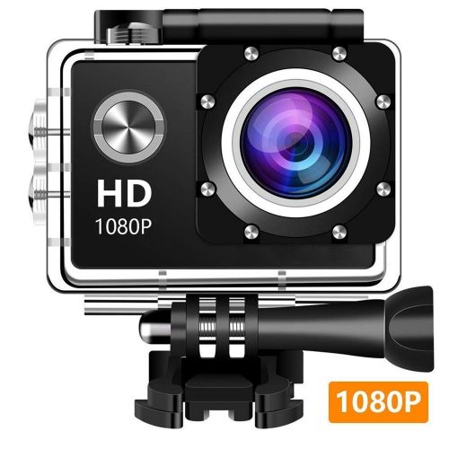  Bekhic Action Camera Underwater Cam 1080P Full HD 12MP Waterproof 30m 2 LCD 140 Degree Wide-Angle Sports Camera Rechargeable 1050mAh Batteries Mounting Accessory Kits