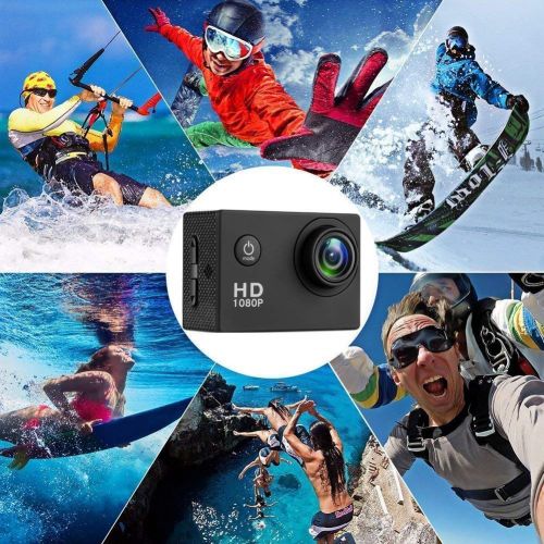  Bekhic Action Camera Underwater Cam 1080P Full HD 12MP Waterproof 30m 2 LCD 140 Degree Wide-Angle Sports Camera Rechargeable 1050mAh Batteries Mounting Accessory Kits