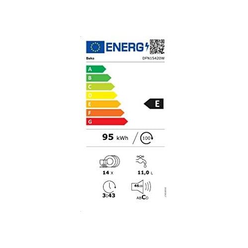  [아마존베스트]Beko DFN15420W Dishwasher Freestanding / A++ / 266 kWh per Year / 3080 l/Year / Turbo Drying