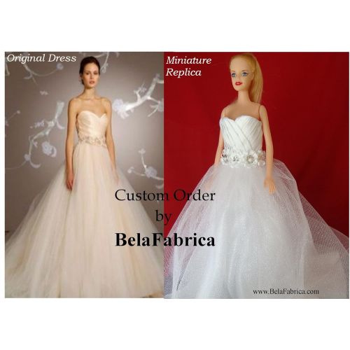  BelaFabrica Doll Bride Barbie Wedding Personalized Gift Mini Dress form Miniature Replica Custom Dress Ruched 16 Scale Keepsake Dollhouse Unique Special Best Wedding Memory Dress on Mannequin