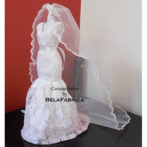  BelaFabrica Lace Wedding Dress Replica Miniature Custom Doll Dress Dollhouse Gift For Mom Mothers Day Mothersday for Bride 16 Scale Memento Trumpet Mermaid Bridal Personal V-neck scalloped Sa