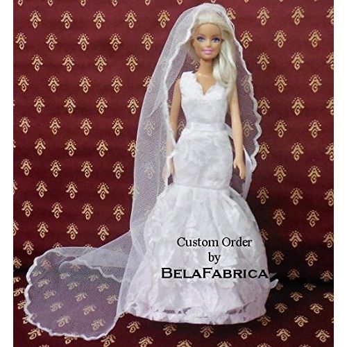  BelaFabrica Lace Wedding Dress Replica Miniature Custom Doll Dress Dollhouse Gift For Mom Mothers Day Mothersday for Bride 16 Scale Memento Trumpet Mermaid Bridal Personal V-neck scalloped Sa