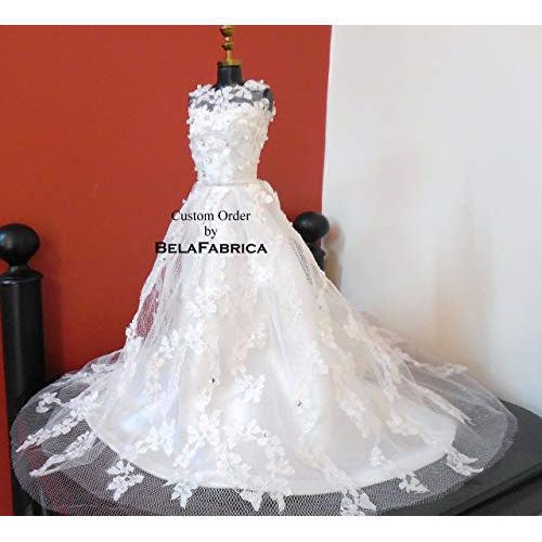  BelaFabrica Custom Barbie Wedding Dress Miniature Replica Dollhouse Gift for Loved ones 16 Scale Keepsake Lace Applique Beaded Bead-work on lace Brides Gift Family Gift Wedding Centerpiece Ma