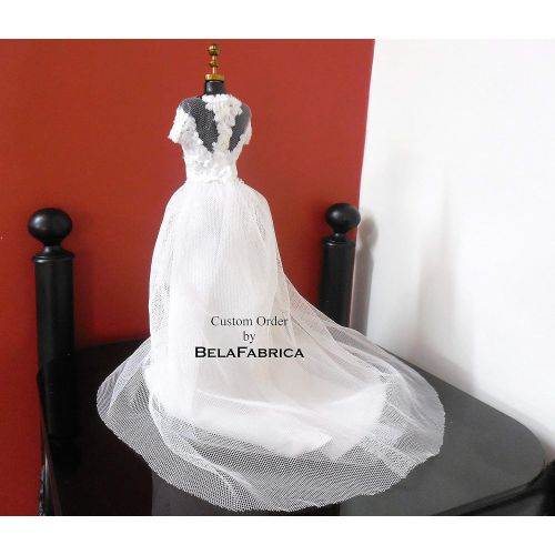  BelaFabrica Custom Bridal Centerpiece Cake Table Decoration Cake Topper Shower Gift Table Wedding Dress Replica Miniature Barbie Floral Wreath Doll Gift for NewlyWeds 16 Scale Keepsake Off-Sh