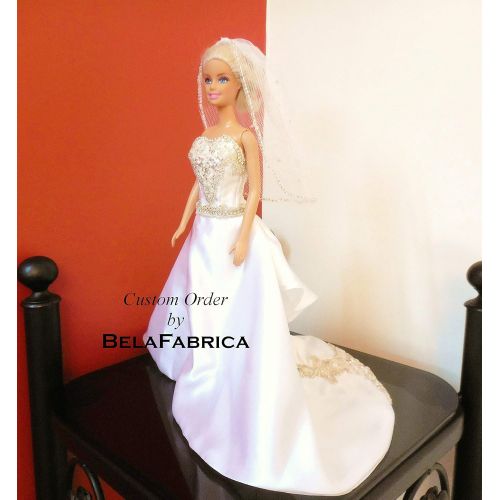  BelaFabrica Custom Miniature Replica Wedding Dress Keepsake Gift for wife and daughter 16 Scale Barbie Bride Memory Dollhouse Doll Dress Bridesmaid Bridal Shower Wedding Centerpiece Personali
